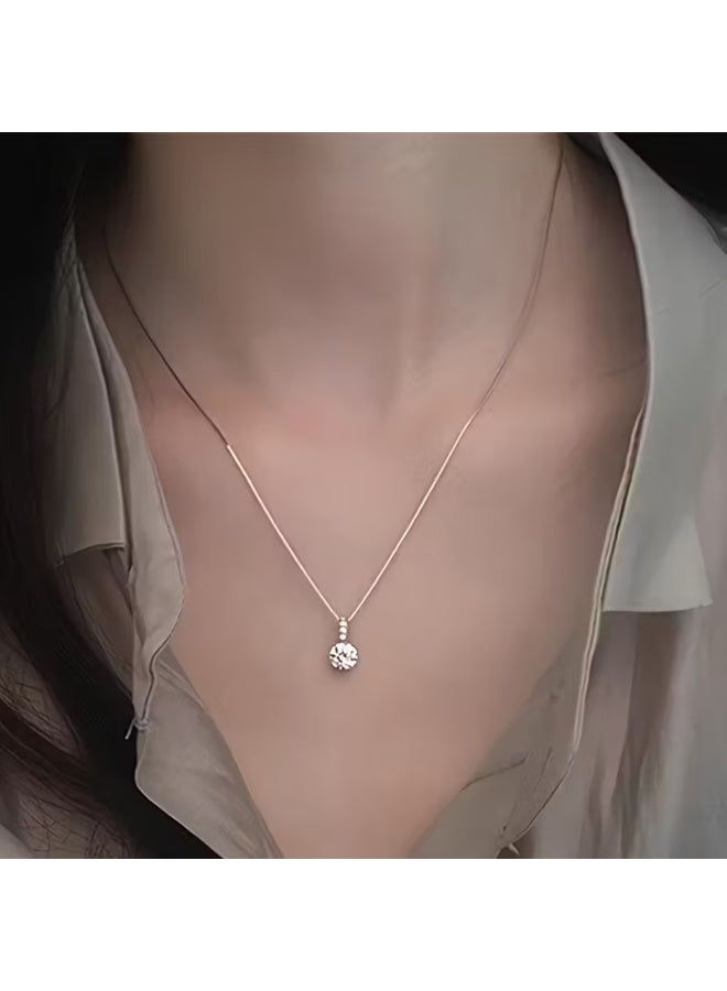 aeen White Gold Plated Minimalist Rhinestone Necklace for Women – Elegant Korean Style Single Sparkling Stone Pendant, Chic Everyday & Gift Jewellery - Image 2