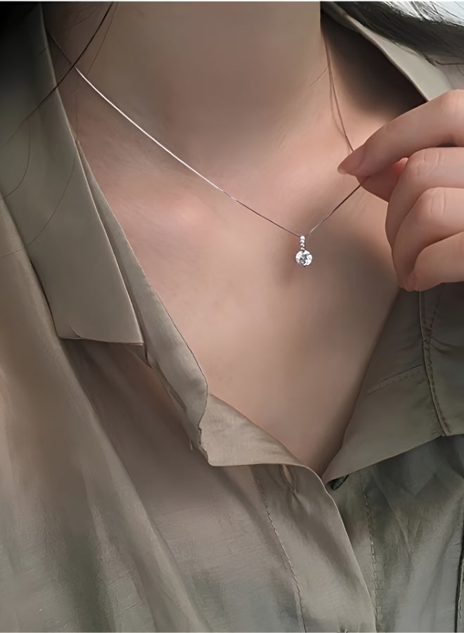 aeen White Gold Plated Minimalist Rhinestone Necklace for Women – Elegant Korean Style Single Sparkling Stone Pendant, Chic Everyday & Gift Jewellery - Image 3