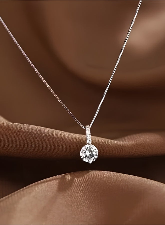aeen White Gold Plated Minimalist Rhinestone Necklace for Women – Elegant Korean Style Single Sparkling Stone Pendant, Chic Everyday & Gift Jewellery - Image 1