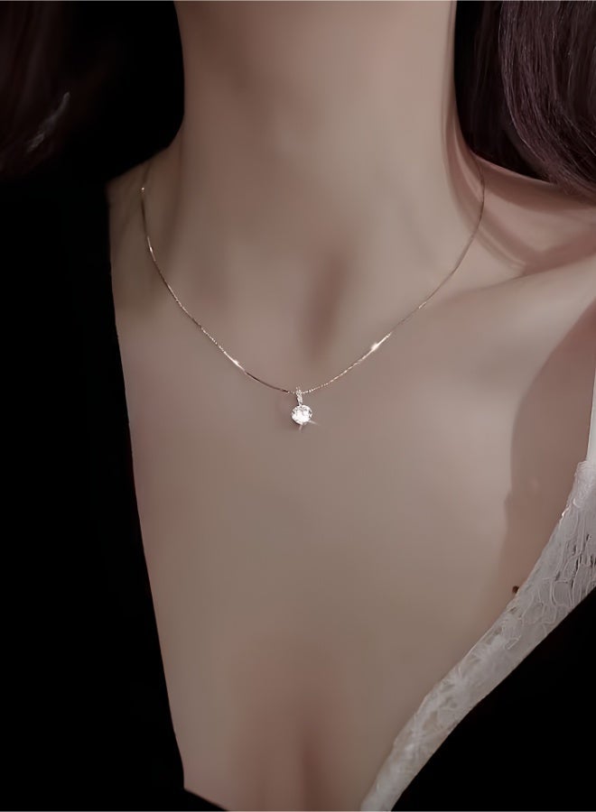 aeen White Gold Plated Minimalist Rhinestone Necklace for Women – Elegant Korean Style Single Sparkling Stone Pendant, Chic Everyday & Gift Jewellery - Image 4