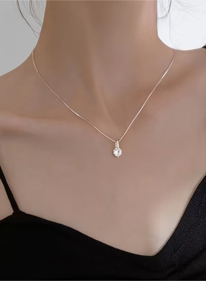 aeen White Gold Plated Minimalist Rhinestone Necklace for Women – Elegant Korean Style Single Sparkling Stone Pendant, Chic Everyday & Gift Jewellery - Image 5