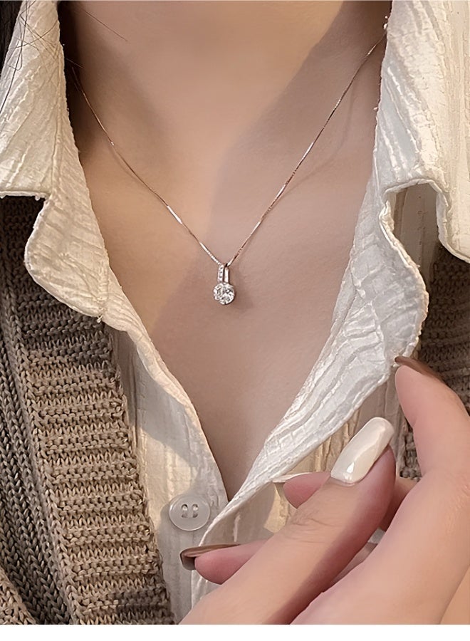 aeen White Gold Plated Minimalist Rhinestone Necklace for Women – Elegant Korean Style Single Sparkling Stone Pendant, Chic Everyday & Gift Jewellery - Image 2