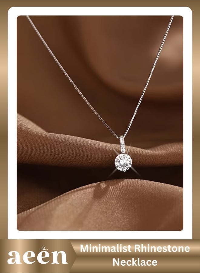 aeen White Gold Plated Minimalist Rhinestone Necklace for Women – Elegant Korean Style Single Sparkling Stone Pendant, Chic Everyday & Gift Jewellery - Image 1
