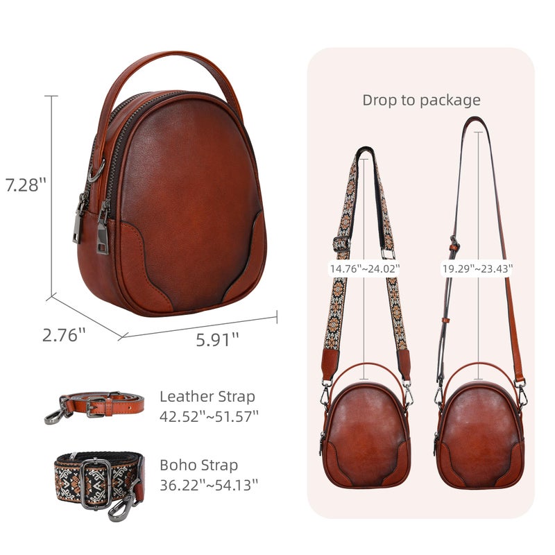 Iswee Small Leather Crossbody Bag for Women, Genuine Leather Mini Purse with Adjustable Strap, Women's Shoulder Bag for Travel and Daily Use, Ladies Purse Satchel (Brown) - Image 5