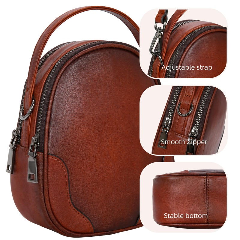 Iswee Small Leather Crossbody Bag for Women, Genuine Leather Mini Purse with Adjustable Strap, Women's Shoulder Bag for Travel and Daily Use, Ladies Purse Satchel (Brown) - Image 4