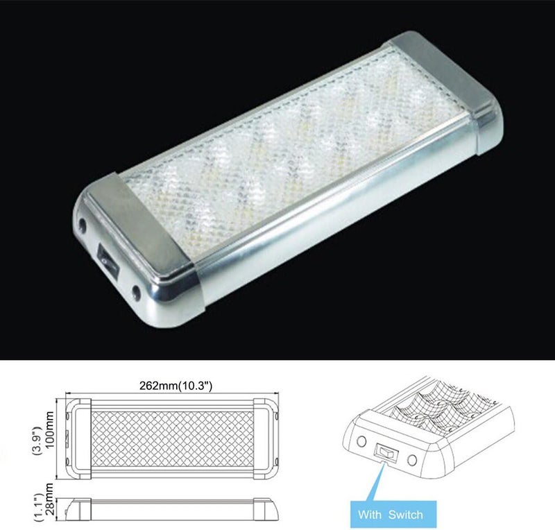 Lightronic LED Dome Light Fixture 10.3", High Light-Output Low Current Draw, 6000K Cool-White Wide Flood Beam, 12V/24V DC, On/Off Rocker Switch, Aluminum Housing for RV & Utility Vehicles, 1-Pack - Image 3