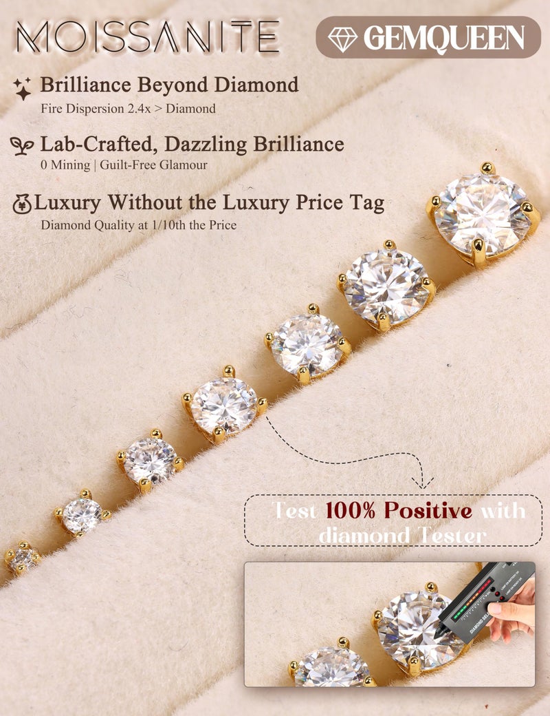 GEMQUEEN Moissanite Earrings Studs : D Color VVS1 Hypoallergenic 14K Gold Plated Flat Back 925 Sterling Silver Earring for Women Men Cartilage Helix Conch Piercing Jewelry Brilliant Round Cut 5mm - Image 5