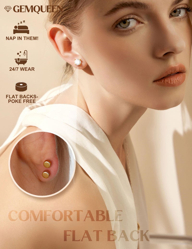 GEMQUEEN Moissanite Earrings Studs : D Color VVS1 Hypoallergenic 14K Gold Plated Flat Back 925 Sterling Silver Earring for Women Men Cartilage Helix Conch Piercing Jewelry Brilliant Round Cut 5mm - Image 2