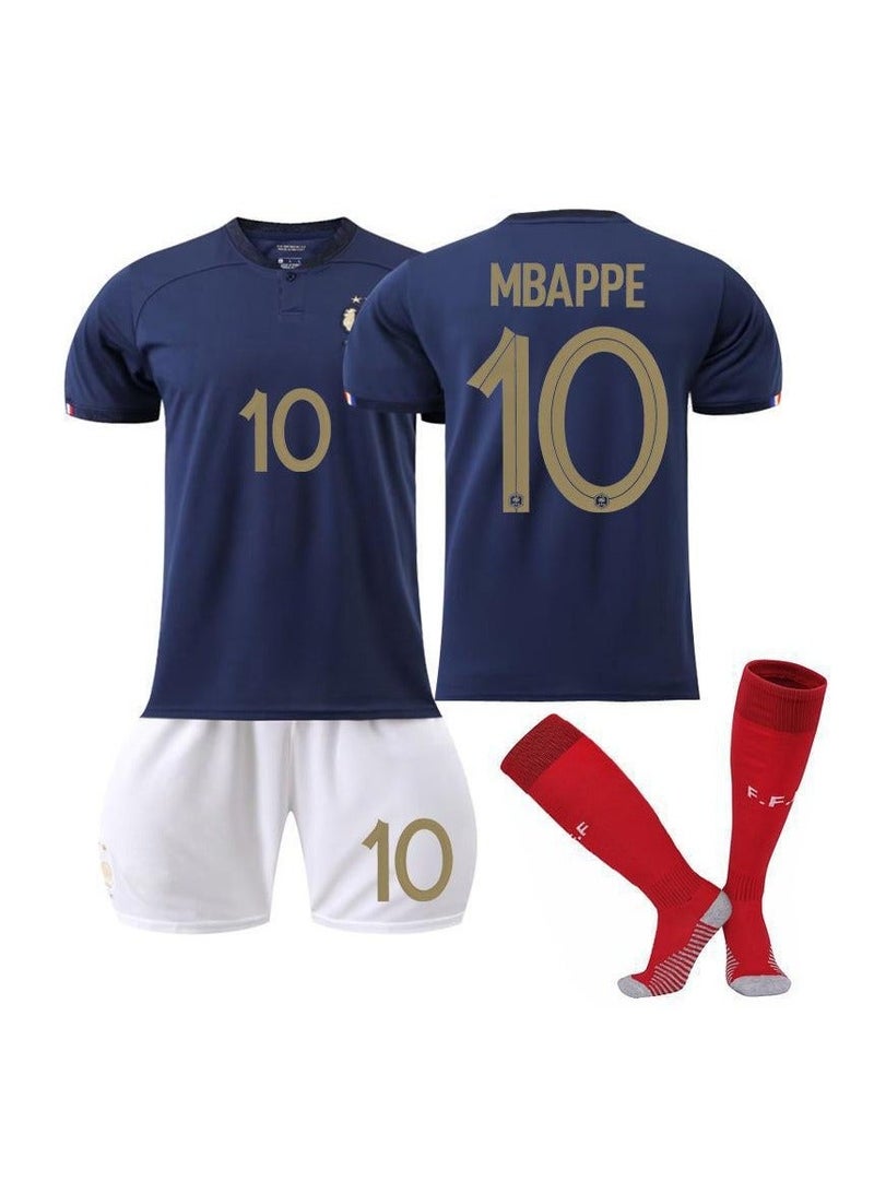 عام 22-23 France Home Soccer Jersey MBAPPE #10 Soccer Jersey/Shorts Socks Gift Set Kids Size & Adult Size for Fans & Friends - Image 1