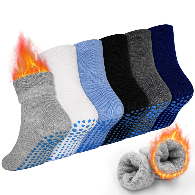 GRPSKCOS Toddler Thick Grip Socks, 6 Pairs Kids Winter Socks Non Slip Sock for Boys Kids 1-7 Years(#1 Boys- 6 Pairs, 3-5T) - Image 1