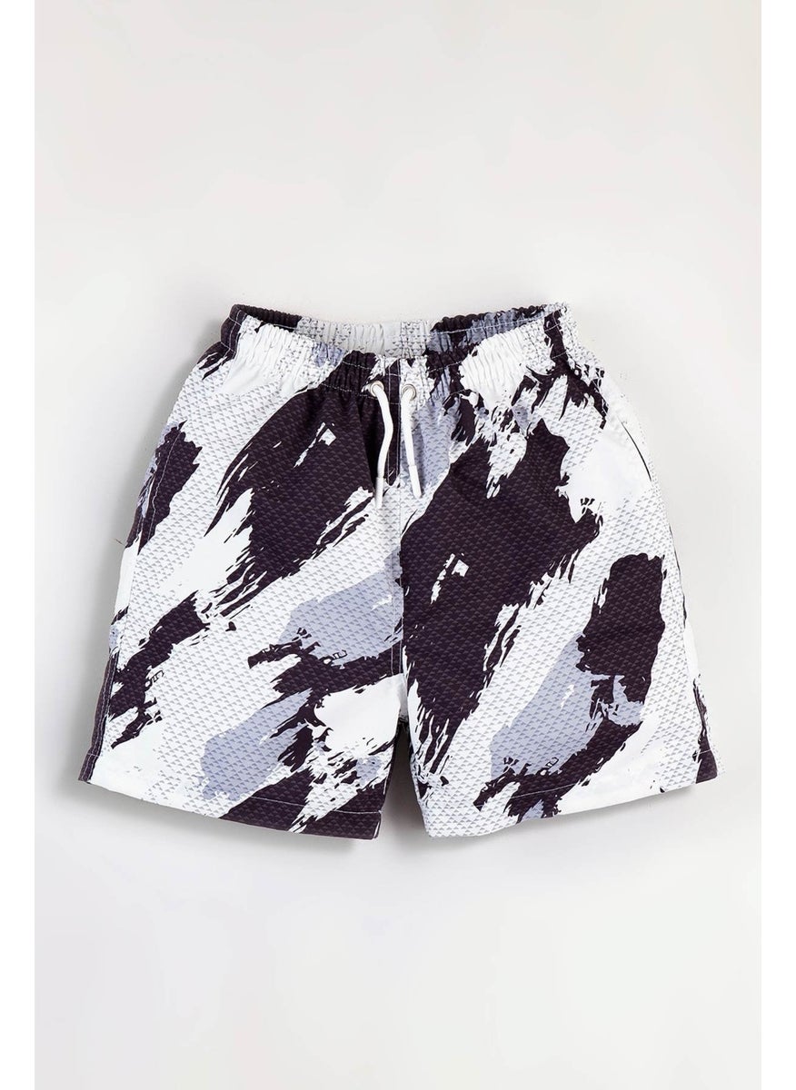 Gold Class Kidswear Partial Printed Water Repellent White Men's Swim Shorts  - Image 1