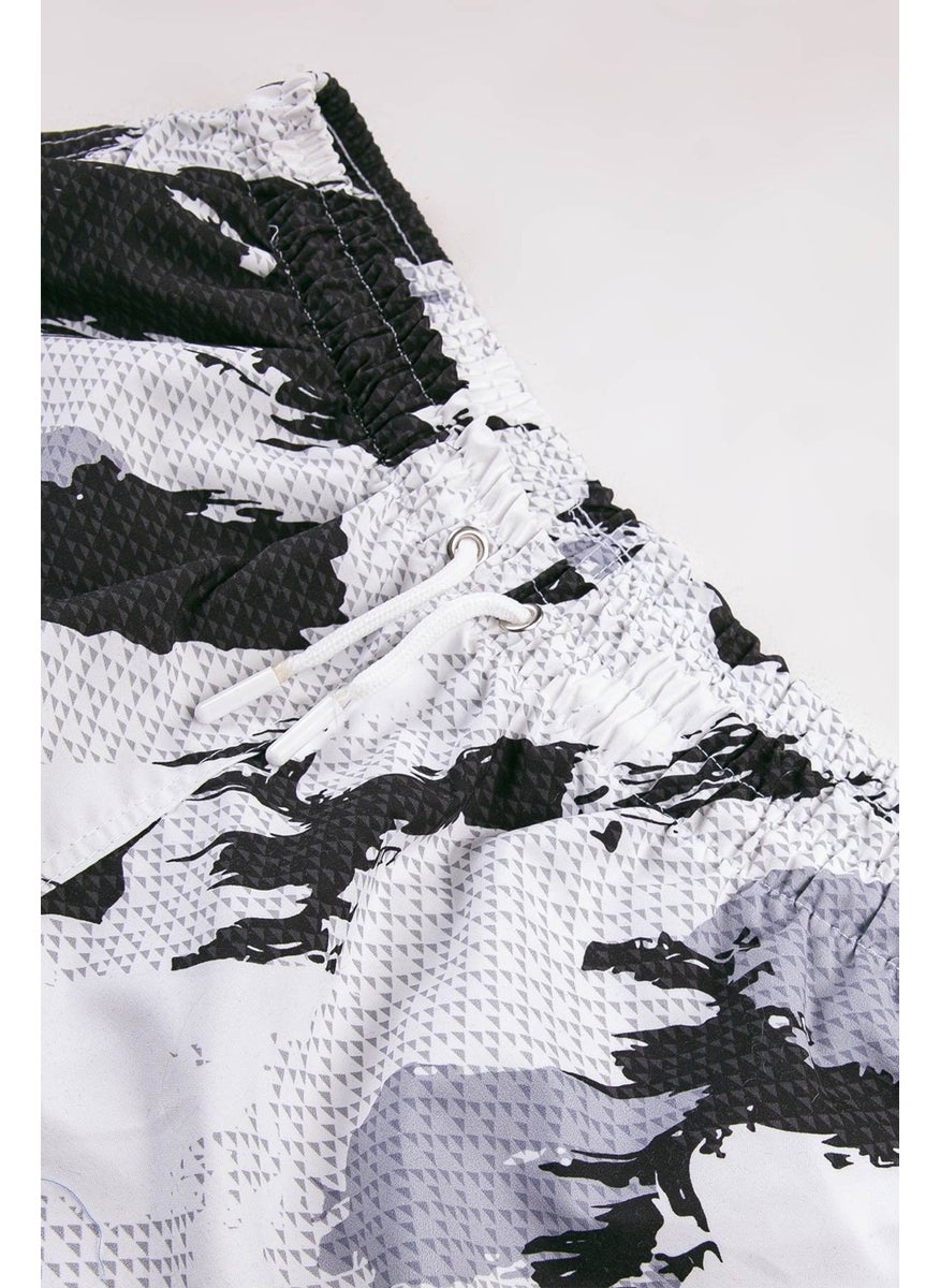 Gold Class Kidswear Partial Printed Water Repellent White Men's Swim Shorts  - Image 3