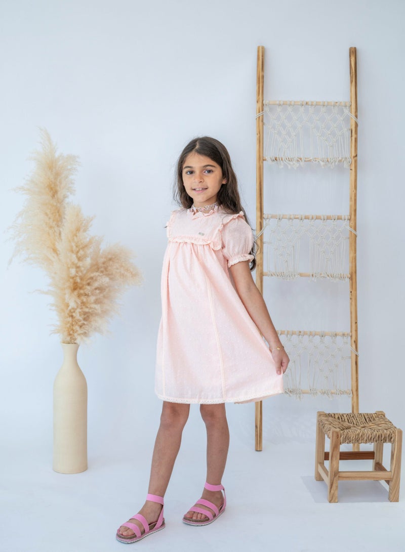 LALEENA Elegant Pink Polka Dot Ruffle Girl’s Dress - Image 3