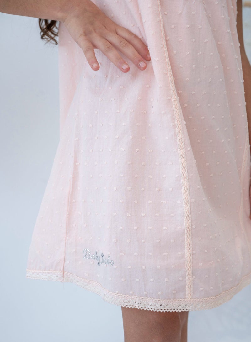 LALEENA Elegant Pink Polka Dot Ruffle Girl’s Dress - Image 2