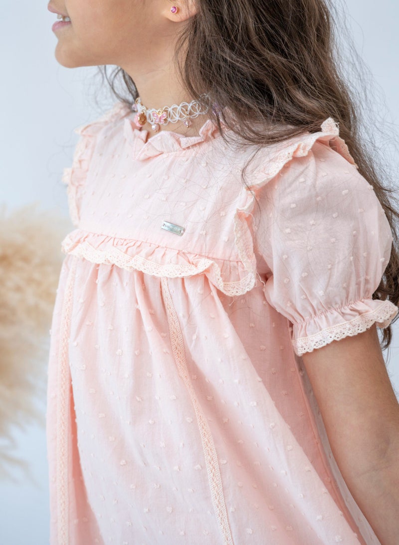 LALEENA Elegant Pink Polka Dot Ruffle Girl’s Dress - Image 4