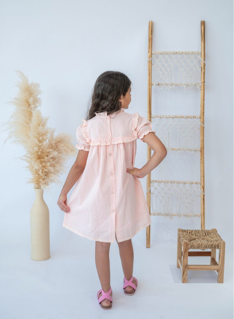LALEENA Elegant Pink Polka Dot Ruffle Girl’s Dress - Image 5