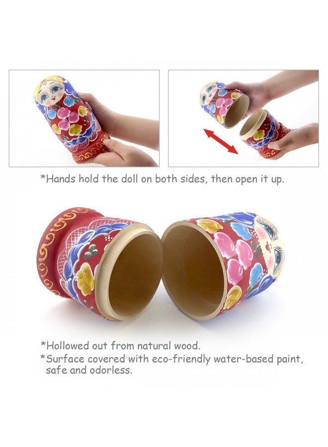 Starxing Russian Nesting Dolls Wood Matryoshka Stacking Set of 7 Handmade Toys for Children Kids Adults Easter Mother's Day Birthday Christmas Halloween Home Room Decoration Gift - Image 3