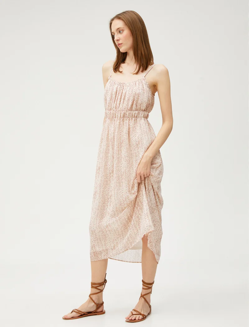 كوتون Chiffon Midi Dress Strappy Elastic Waist