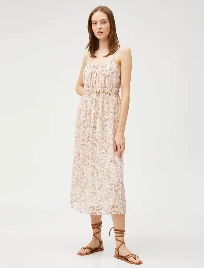 كوتون Chiffon Midi Dress Strappy Elastic Waist