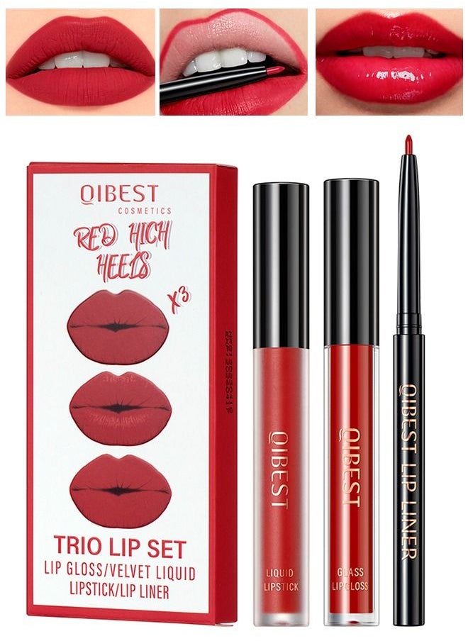 QiBest 3 in 1 Beauty Lip Kit All in one Trio Lip Set Includes Liquid Lipstick Lip Gloss Lip Liner Waterproof Long Lasting Lip Gloss Make up Gift Set for Women  - Image 1