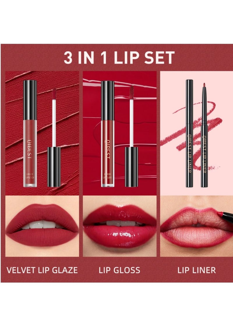 QiBest 3 in 1 Beauty Lip Kit All in one Trio Lip Set Includes Liquid Lipstick Lip Gloss Lip Liner Waterproof Long Lasting Lip Gloss Make up Gift Set for Women  - Image 5