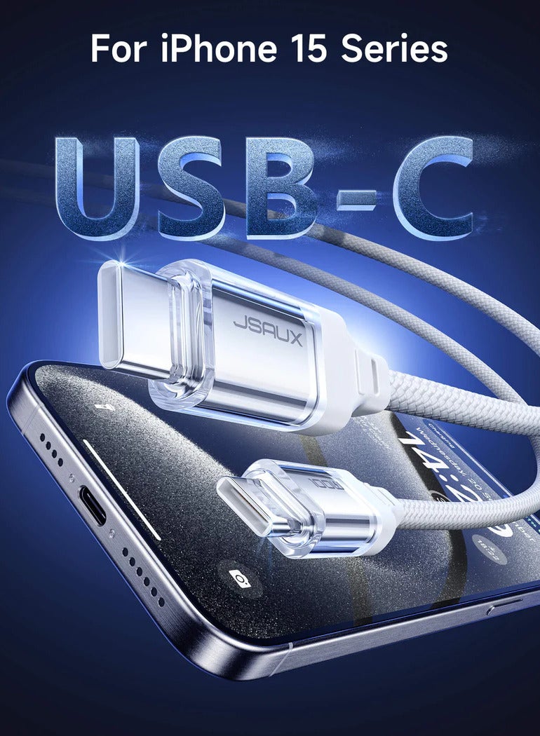JSAUX 100W USB C to USB C Cable [2-Pack 6.6FT], iPhone 15 USB-C Charger Cord USBC to USBC Fast Compatible with iPhone 15 Pro/15 Plus/15 Pro Max, iPad, MacBook, Car Play, Galaxy S24 S23 S22,Pixel-White - Image 4