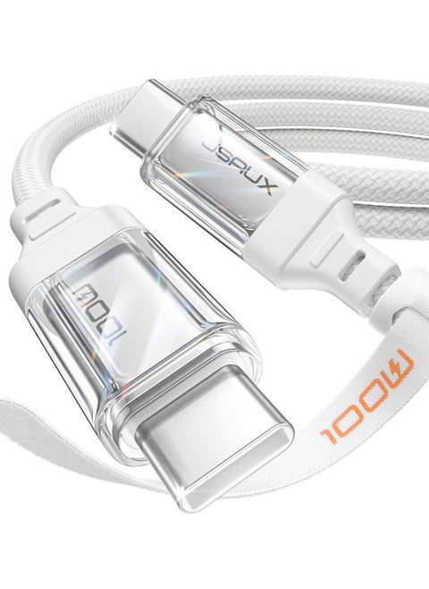 JSAUX 100W USB C to USB C Cable [2-Pack 6.6FT], iPhone 15 USB-C Charger Cord USBC to USBC Fast Compatible with iPhone 15 Pro/15 Plus/15 Pro Max, iPad, MacBook, Car Play, Galaxy S24 S23 S22,Pixel-White