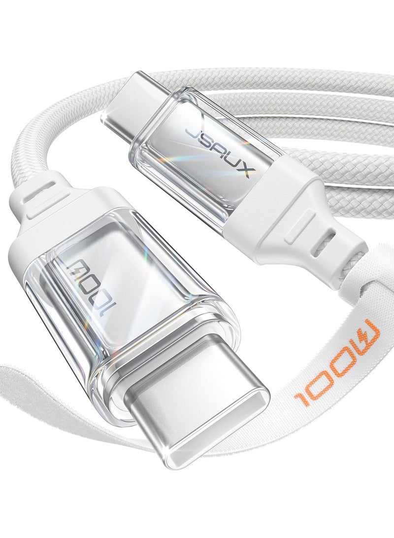 JSAUX 100W USB C to USB C Cable [2-Pack 6.6FT], iPhone 15 USB-C Charger Cord USBC to USBC Fast Compatible with iPhone 15 Pro/15 Plus/15 Pro Max, iPad, MacBook, Car Play, Galaxy S24 S23 S22,Pixel-White - Image 1