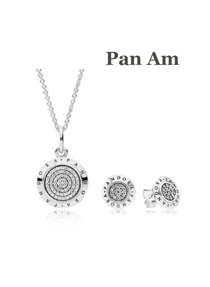 Pan Am Copper Plated 925 Silver Classic logo necklace stud ring set DIY light Luxury - Image 1