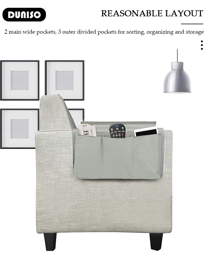 DUNISO Sofa Armrest Organizer with Cup Holder Tray Chair Arm TV Remote Holder for Recliner Couch Armchair Caddy Bedside Storage Pockets Bag for Cellphone Tablet Book Magazines Drinks Holder Pouch  - Image 3