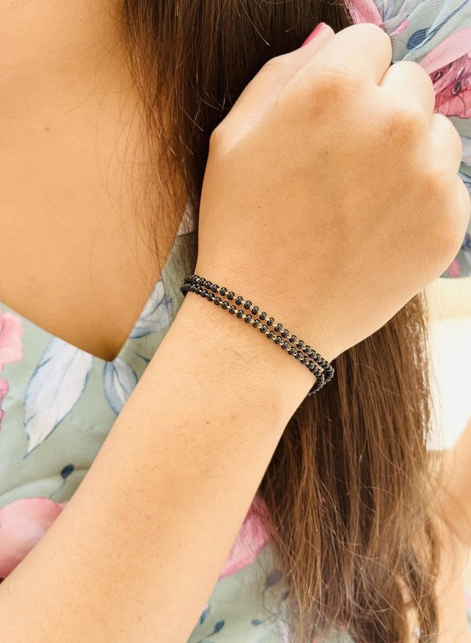 JHB Gold Plated And Black Bead Hand Mangalsutra Bracelet For Women - Image 4
