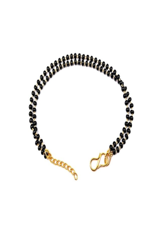 JHB Gold Plated And Black Bead Hand Mangalsutra Bracelet For Women - Image 1