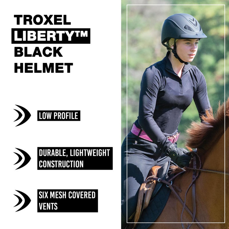 Troxel Liberty Ultralight Horse Riding Helmet, Low-Profile Adjustable Design, Safety Horseback Riding Gear, Medium (7 - 7-1/4), Black - Image 2