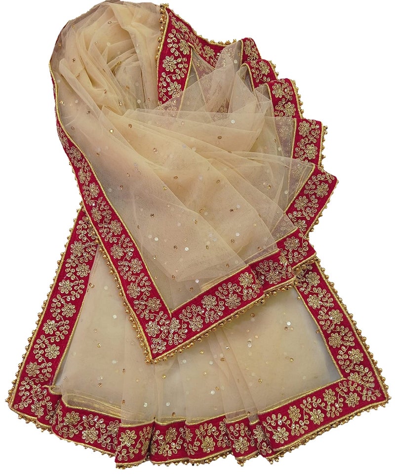 Navti Creations Women's Embroidered Net Dupatta (4-01_Beige, Golden, Red_Free Size) - Image 2