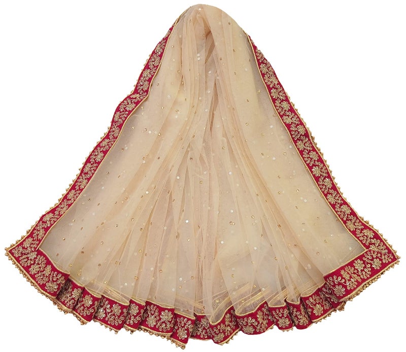Navti Creations Women's Embroidered Net Dupatta (4-01_Beige, Golden, Red_Free Size) - Image 5
