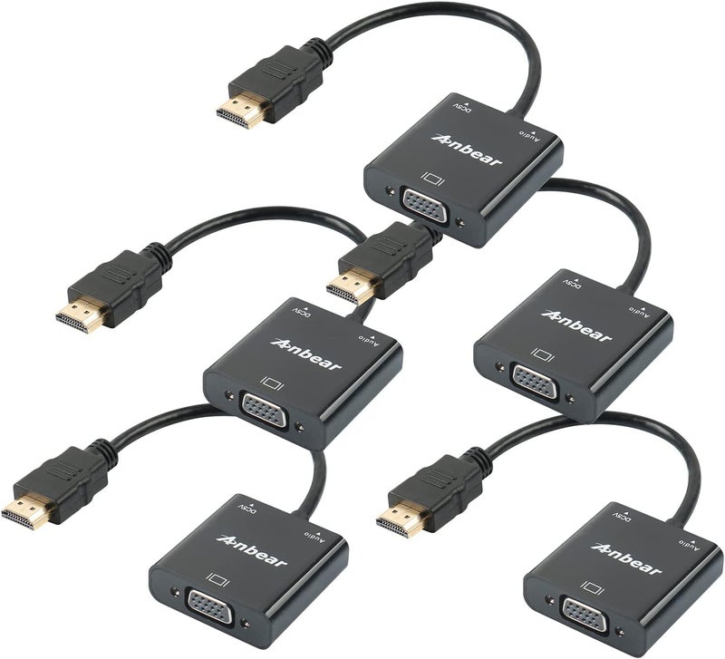 Anbear HDMI to VGA Adapter (5 Pack), Gold-Plated, Full HD 1080p, Compatible with Computer, Desktop, Laptop, PC, Monitor, Projector, HDTV, Chromebook, Roku, Xbox and More - Image 1