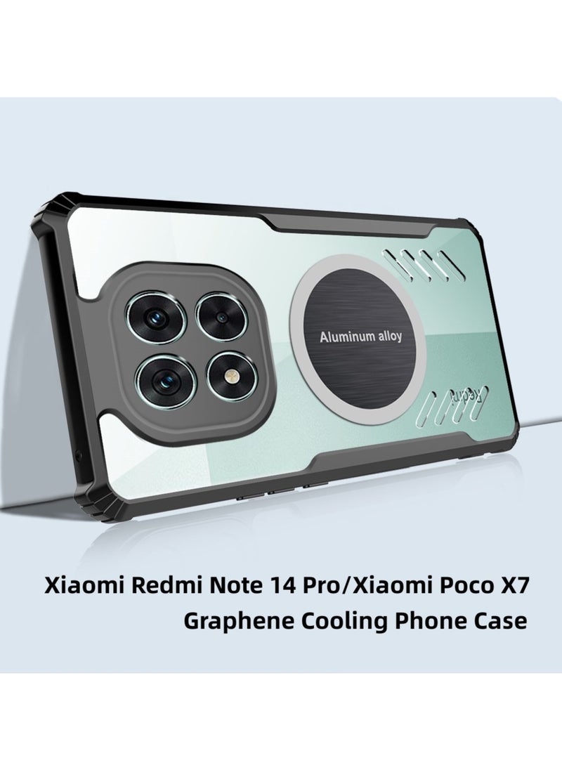[1+1 Sets] For Xiaomi Redmi Note 14 Pro/ Xiaomi Poco X7 Case & Screen Protector Magnetic Suction Car Phone Cover with Cooling and Anti Drop Function Tempered Glass Screen Protector