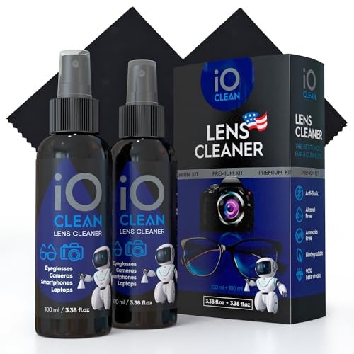 iO CLEAN Eyeglass Lens Cleaner (3.38oz+3.38oz+2cloths) – Kit for Glasses, Screens, Camera, Laptops, Touchscreens, Computer Monitors, Other Electronics – 2 Microfiber Cloths Inluded - Image 1