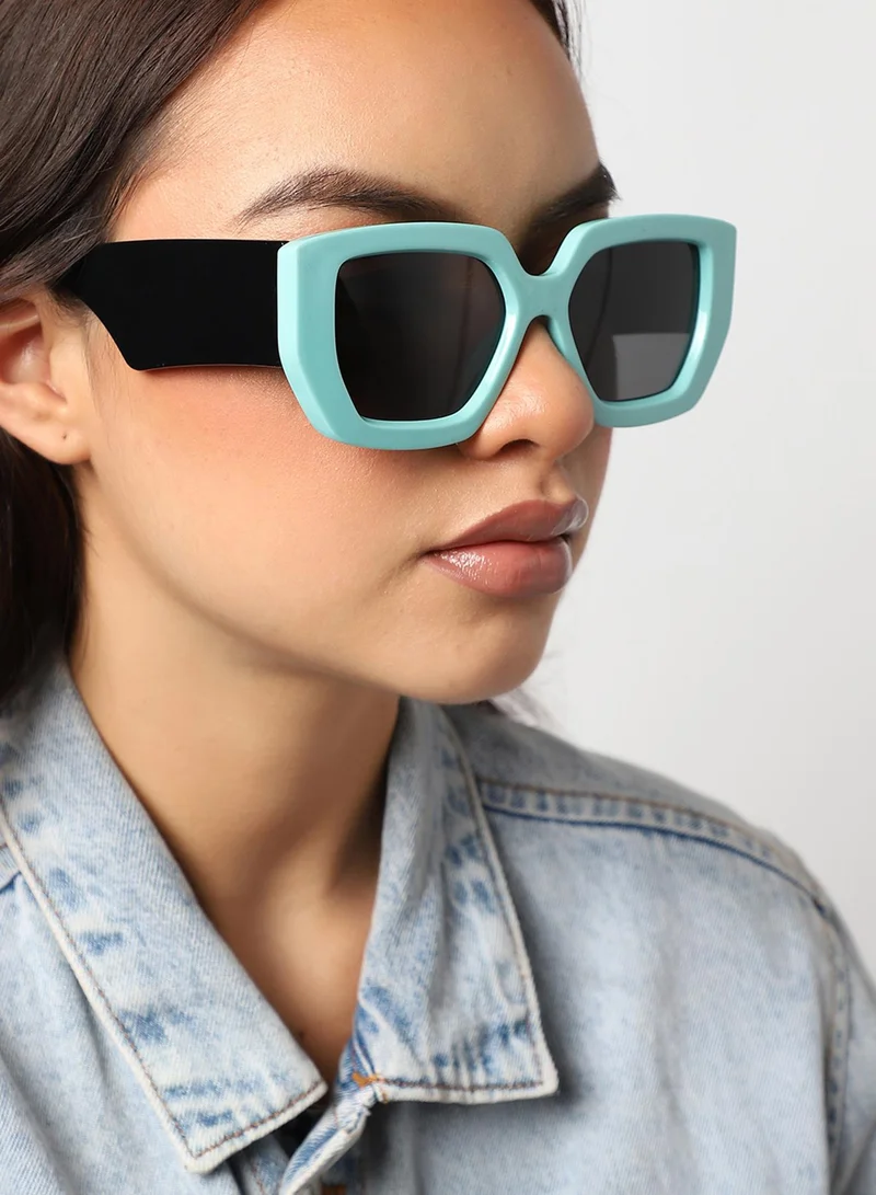 Haute Sauce Tinted Lens, Black & Blue Frame Oversized Sunglass