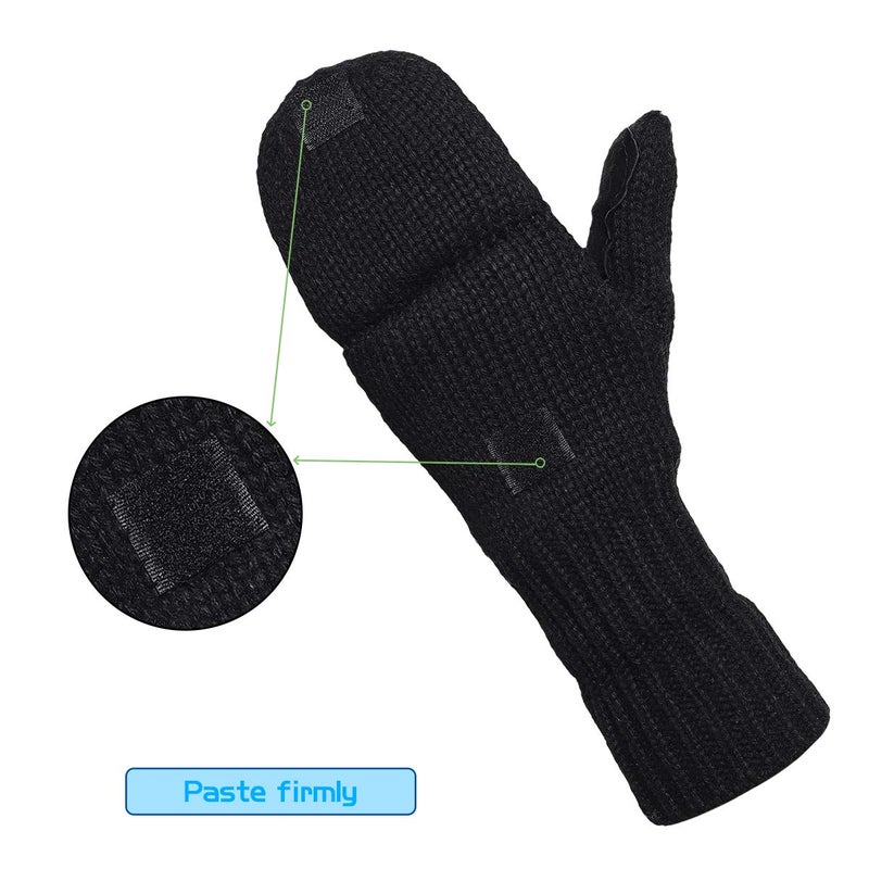 OMECHY Winter Knitted Fingerless Wool Gloves Thermal Insulation Warm Convertible Mittens Flap Cover for Men Women - Image 4