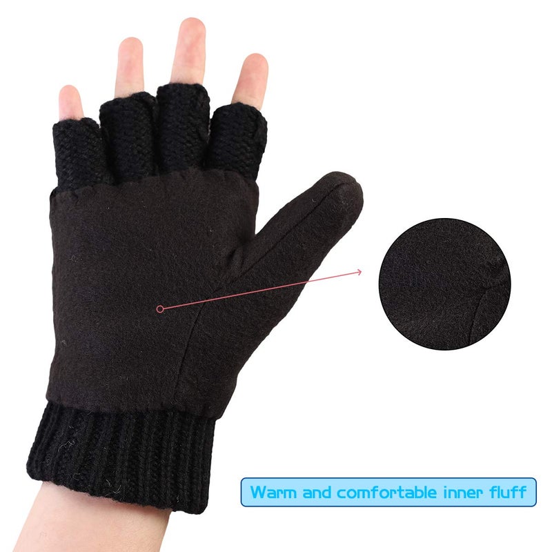 OMECHY Winter Knitted Fingerless Wool Gloves Thermal Insulation Warm Convertible Mittens Flap Cover for Men Women - Image 5