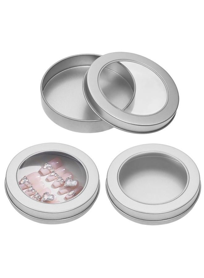 Mini Skater 3.65 ounce Metal Round Tins with Clear Top Window Lid Empty Containers for Storing Homemade Salve Lotions Balms Candle DIY Crafts Project, Pack of 2 - Image 1
