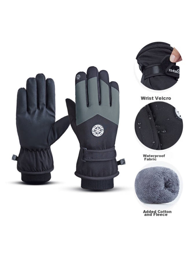 Move Iron Ski Gloves, Winter Uni Fleece-lined Thick Warm Cycling Windproof Sports Cold-proof Waterproof Touchscreen Compatible, Black And Gray - Image 2