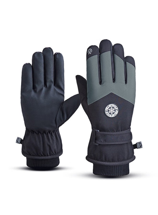 Move Iron Ski Gloves, Winter Uni Fleece-lined Thick Warm Cycling Windproof Sports Cold-proof Waterproof Touchscreen Compatible, Black And Gray - Image 1