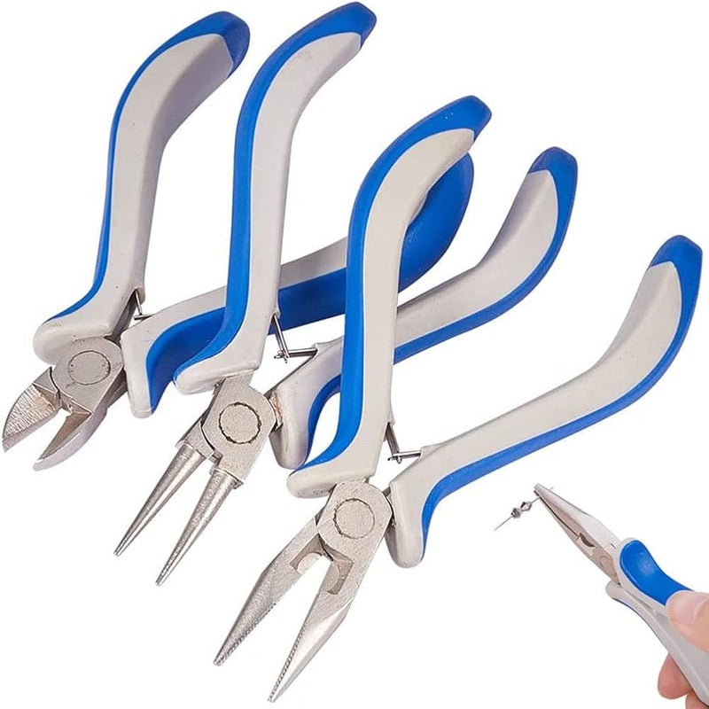 ELECDON DIY Jewelry Pliers Set, Round Nose, Side Cutting Pliers and Wire Cutters Carbon Steel Mini Precision Pliers Jewelry Hand Pliers Tool for Jewellery Making DIY Craft Supplies, 3PCS (Blue) - Image 1