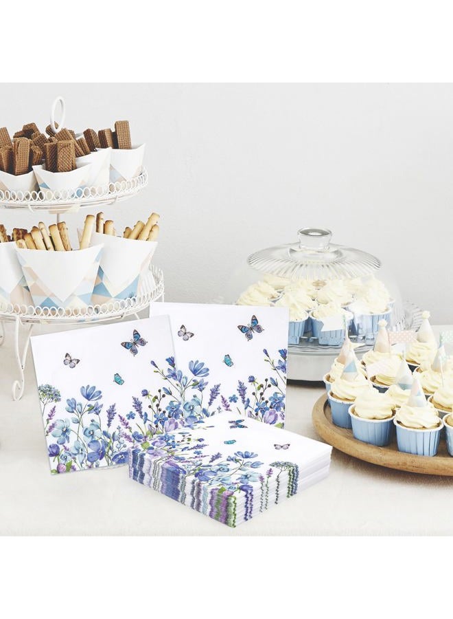 FYSUIMU 80 Pcs Blue Floral Paper Napkins Watercolor Wildflower Butterfly Disposable Napkins Flower Blossom Luncheon Dinner Napkins for Spring Summer Party Table Supplies - Image 5