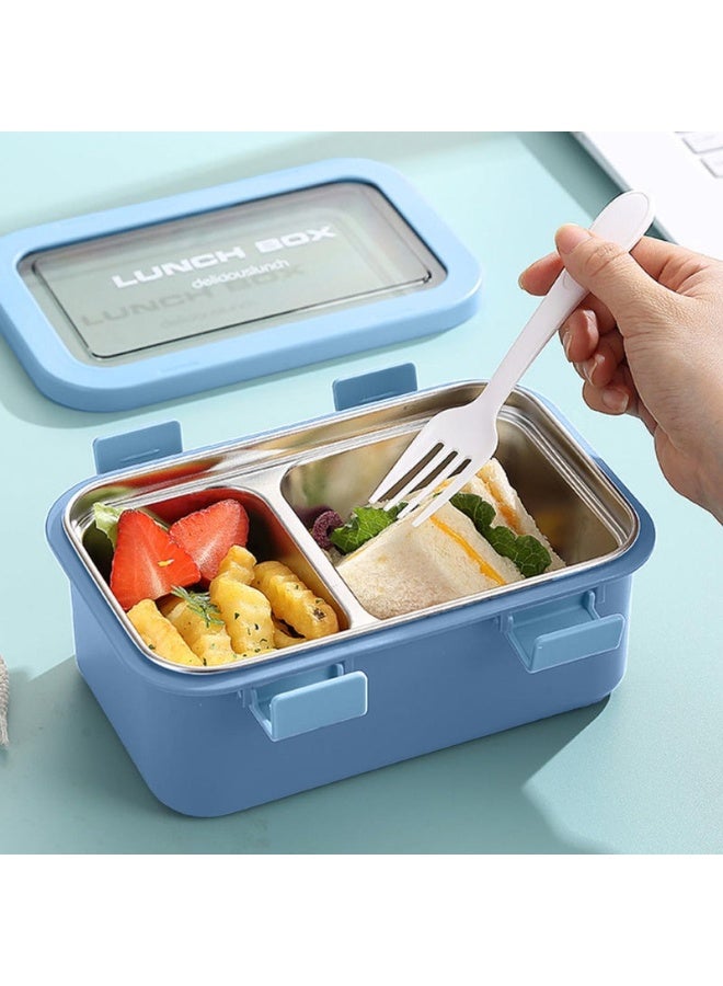 AKDC Two Compartment Lunch Box with Cutlery 850ml, SUS304 Stainless Steel Interior, Navy Blue - Image 3