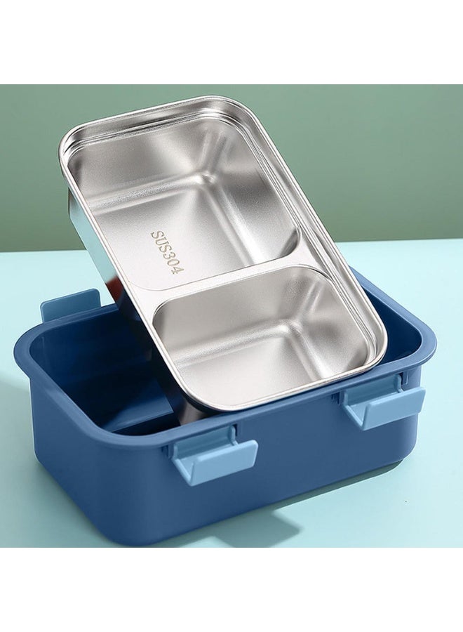 AKDC Two Compartment Lunch Box with Cutlery 850ml, SUS304 Stainless Steel Interior, Navy Blue - Image 4