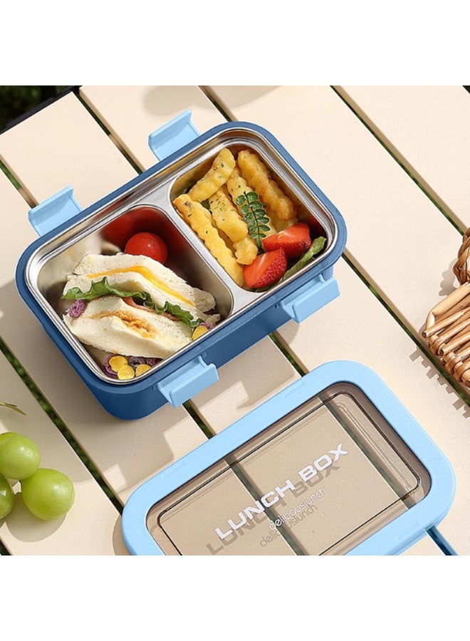 AKDC Two Compartment Lunch Box with Cutlery 850ml, SUS304 Stainless Steel Interior, Navy Blue - Image 2