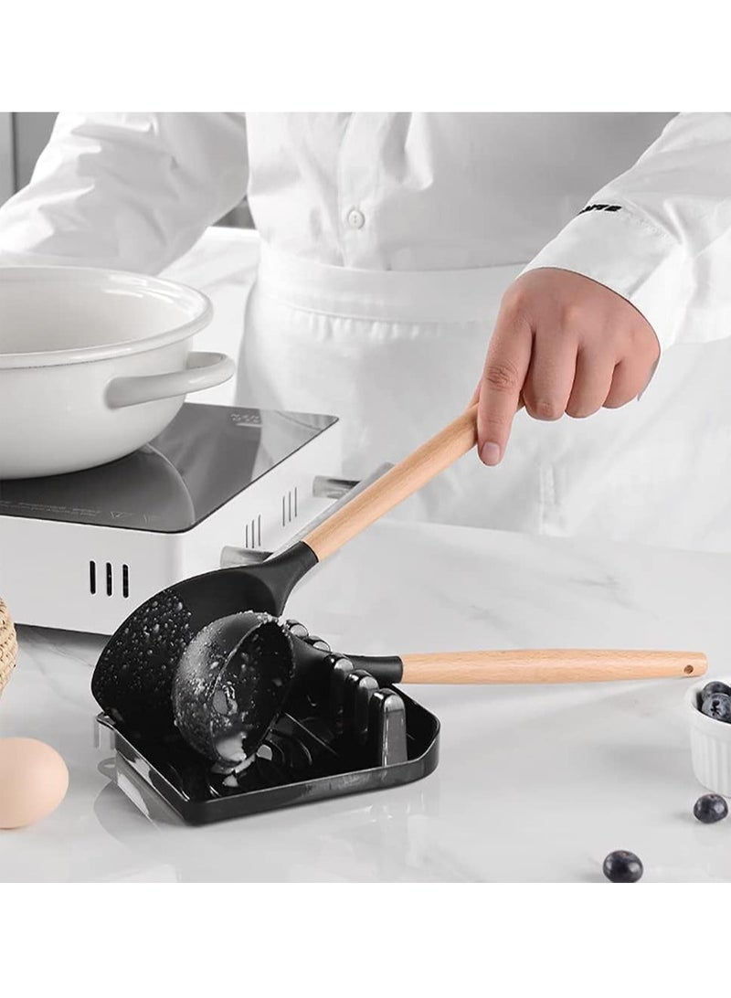 ELTRAZONE 13-Piece Silicone Cooking Utensil Set – Heat-Resistant Tools with Wooden Handles and Storage Bucket - Image 2